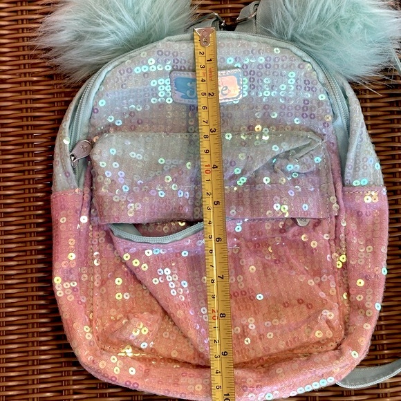 Justice Pom Pom sequin Ombre small / mini backpack bookbag - Picture 13 of 16